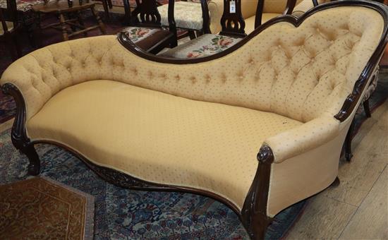 A Victorian walnut chaise longue W.195cm